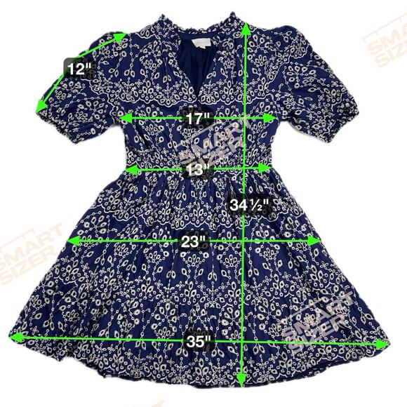 Sugarlips Rosie Eyelet Floral Split V-Neck Mini Dress Navy Blue-White Size M - Picture 6 of 13